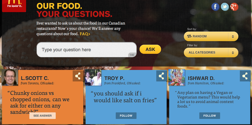 McDonalds | Our Food. Your Questions. | Marketing