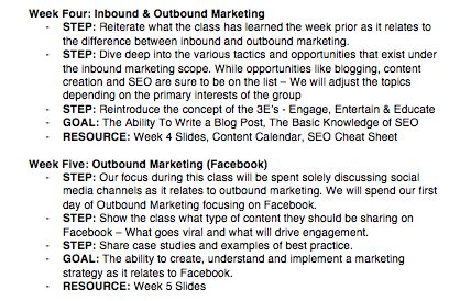 Course Outline - Marketing Example