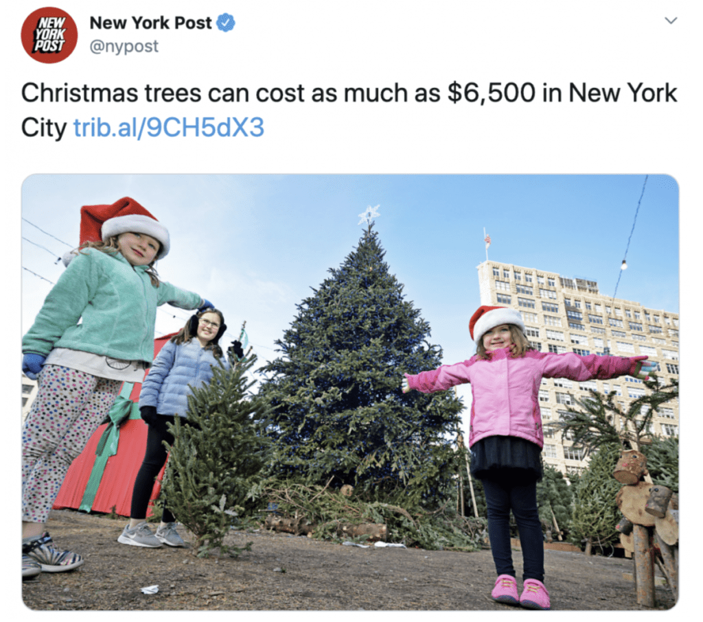 Christmas trees can cost as much as $6,500 in New York City according to NY Post
